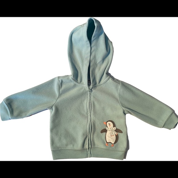 Carter's Other - 3/$12 Carter’s 3-6 Month Green/Blue Hoodie Zip Up w/ Penguin Decal